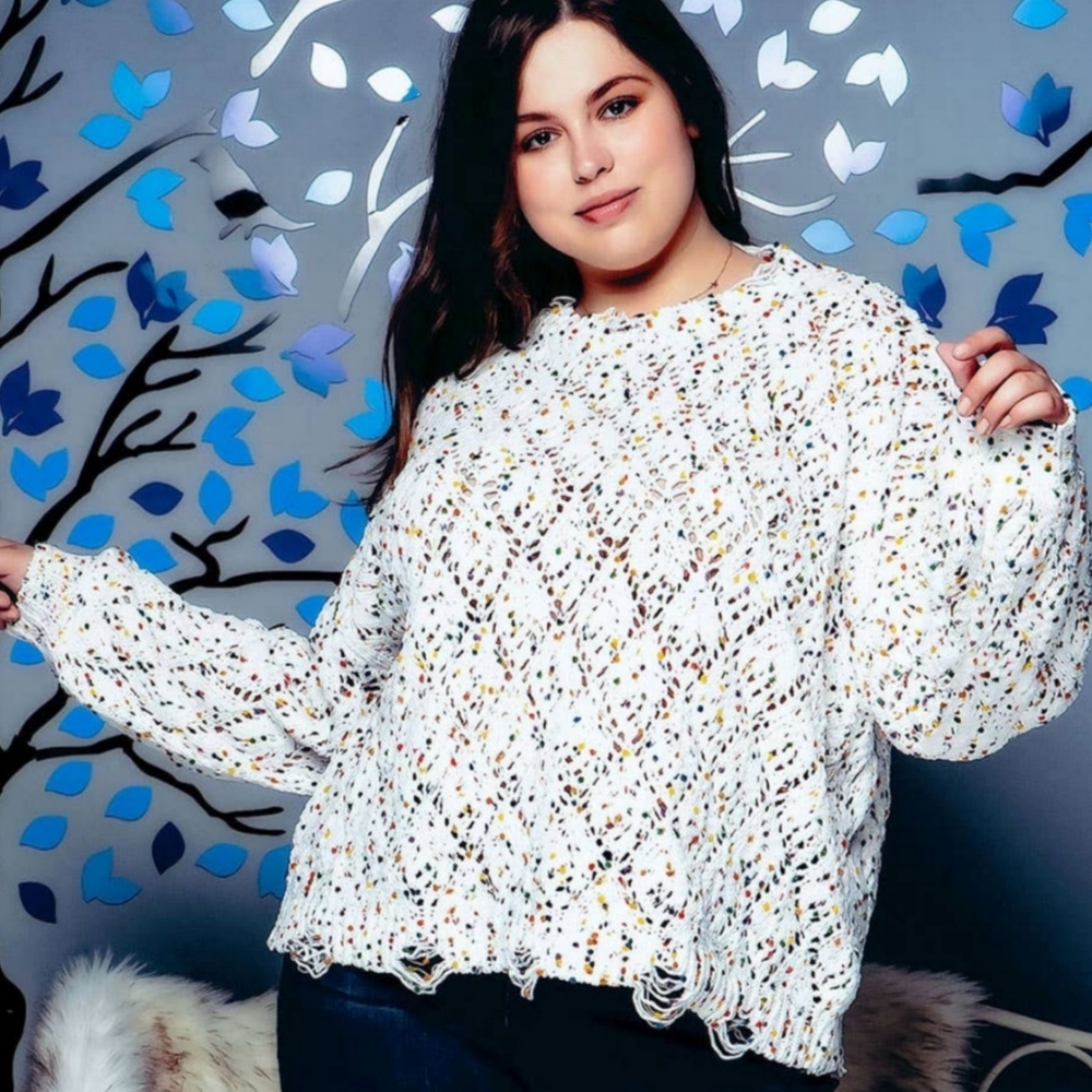 Plus Size Multi Raw Hem Popcorn Knit Sweater